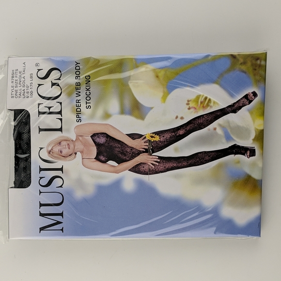 6 x Music Legs Body Stocking Black One Size Spiderweb Pattern Sleeveless NEW - Picture 4 of 8